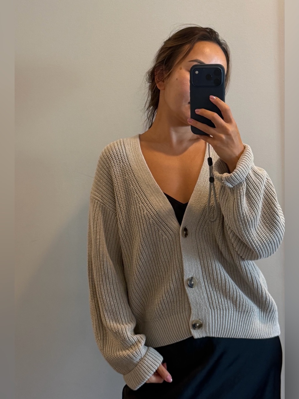 Classic Cream Ribbed Button-Front Women's Cardigan Sweater